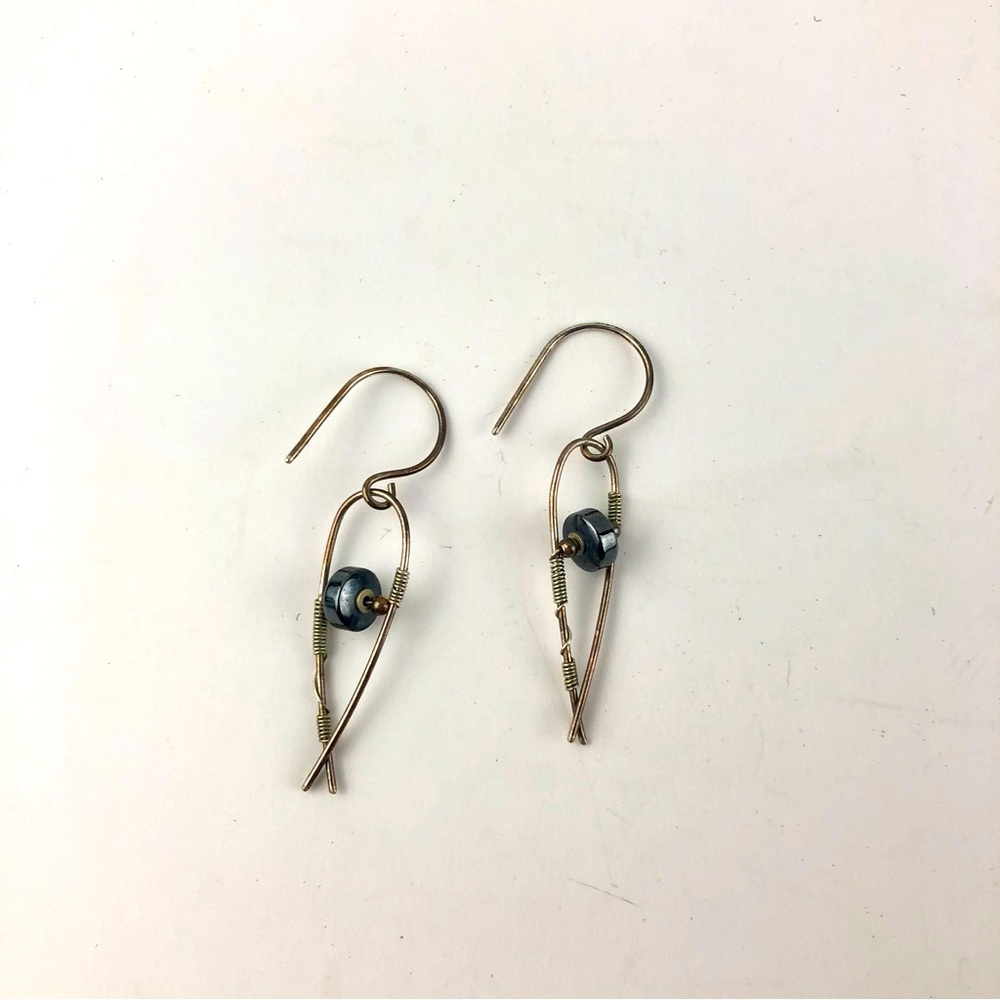 Black Bead Silver Earings